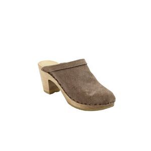 No 6 Womens Suede Wooden Heels Mules Clogs Shoes Brown Size 7